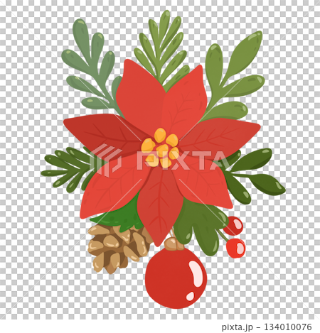 Christmas poinsettia with holly and berries Christmas poinsettia with holly and berries 134010076