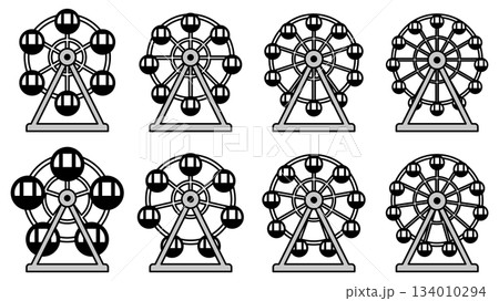 様々な形の観覧車のアイコンのベクターイラストのセット 様々な形の観覧車のアイコンのベクターイラストのセット 134010294