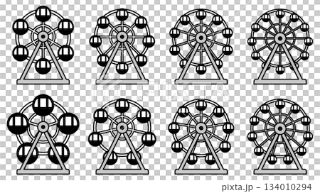 Set of vector illustrations of Ferris wheel icons of various shapes Set of vector illustrations of Ferris wheel icons of various shapes 134010294