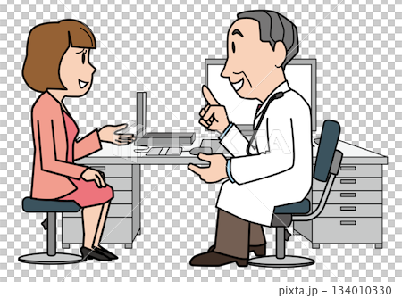 一位女士在診間聽醫生解釋。 一位女士在診間聽醫生解釋。 134010330