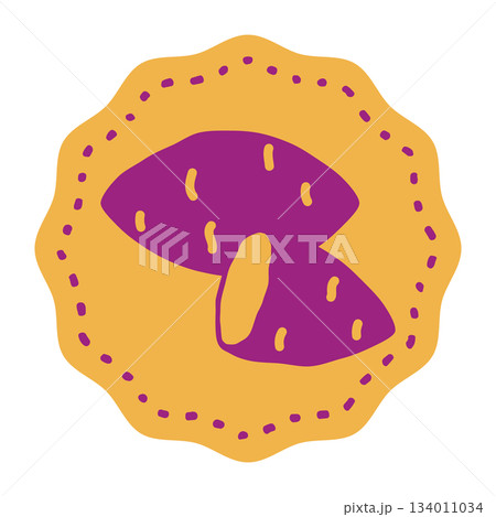 黄色い背景とさつまいものイラストのラベルシール素材 134011034