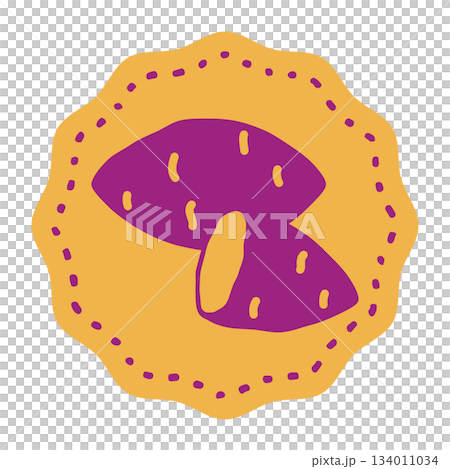 黄色い背景とさつまいものイラストのラベルシール素材 134011034