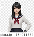 霧島柚音：黒髪ロングセーラー服美少女 134011584