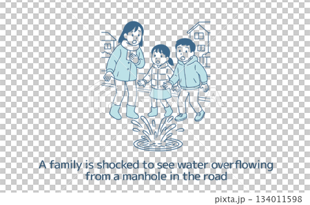 當一家人遛狗時，驚訝地發現路邊的井蓋裡溢出了水。 134011598