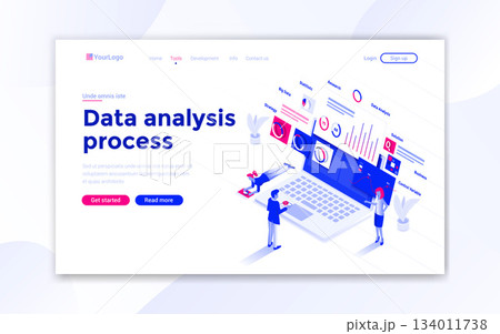 Flat Modern design of website template - Data Analysis process Flat Modern design of website template - Data Analysis process 134011738