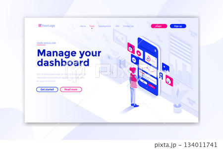Flat Modern design of website template - Manage your dashboard Flat Modern design of website template - Manage your dashboard 134011741