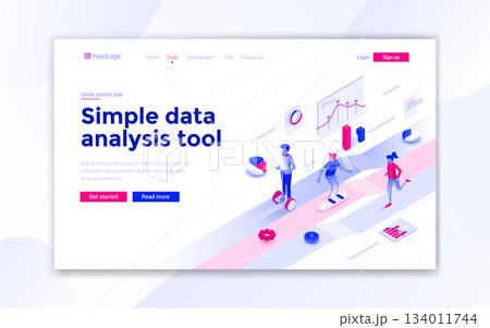 Flat Modern design of website template - Simple data analysis tool Flat Modern design of website template - Simple data analysis tool 134011744