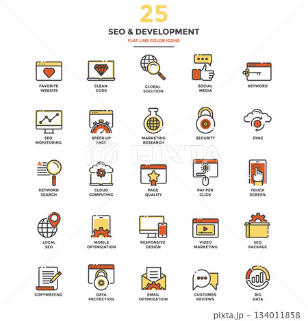 Flat Line Color Icons- SEO Flat Line Color Icons- SEO 134011858