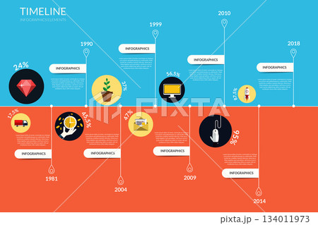 Timeline infographics, elements and icons. Vector 134011973