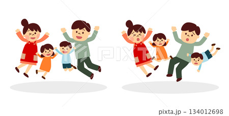ジャンプする家族と落ちる家族のセット ジャンプする家族と落ちる家族のセット 134012698