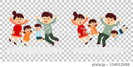 ジャンプする家族と落ちる家族のセット ジャンプする家族と落ちる家族のセット 134012698