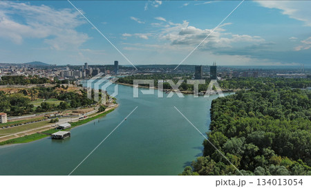 Belgrade Serbia isalnd and Sava and Danube rivers Belgrade Serbia isalnd and Sava and Danube rivers 134013054