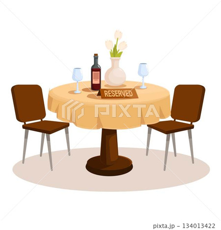 Round restaurant table with reserved sign waiting for guests Round restaurant table with reserved sign waiting for guests 134013422
