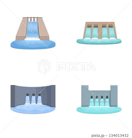 Hydroelectric dam collection vector illustrations Hydroelectric dam collection vector illustrations 134013432