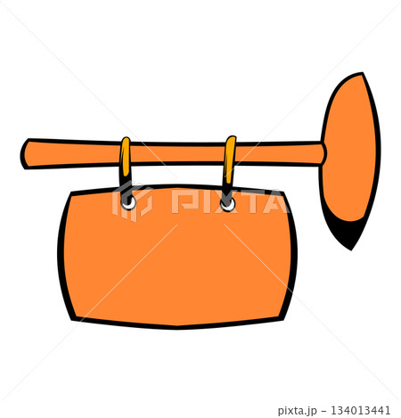 Orange empty sign hanging from wooden trumpet 134013441