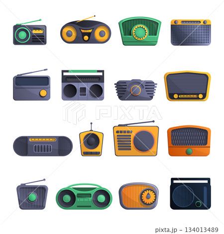 Radio icon set, cartoon style Radio icon set, cartoon style 134013489