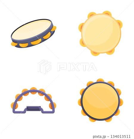 Tambourine icons set cartoon vector. Tambourine of different style and color 134013511