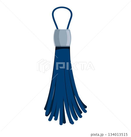 Blue tassel with silver clip hanging on white background 134013515
