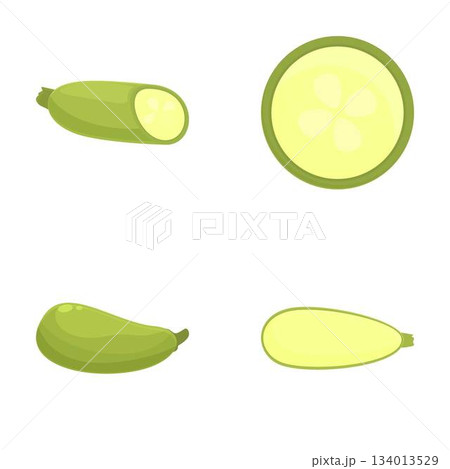 Set of zucchini illustrations in various views Set of zucchini illustrations in various views 134013529