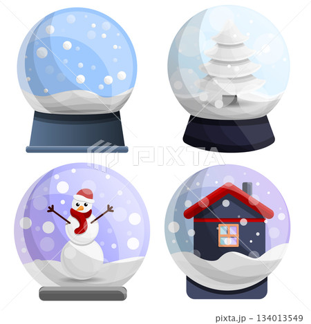 Snowglobe icon set, cartoon style Snowglobe icon set, cartoon style 134013549