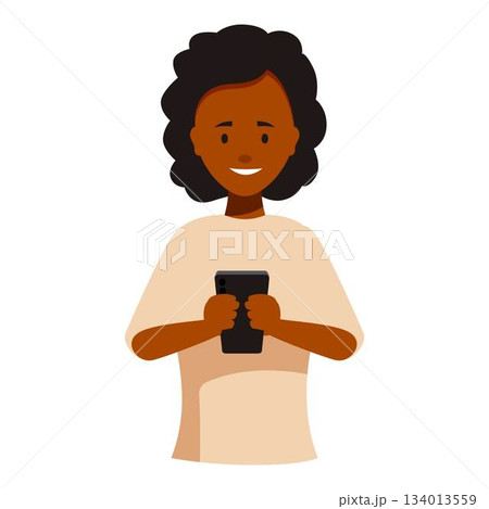 Smiling young woman using mobile phone browsing internet Smiling young woman using mobile phone browsing internet 134013559