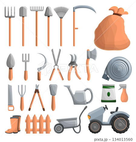 Farming equipment icon set, cartoon style Farming equipment icon set, cartoon style 134013560