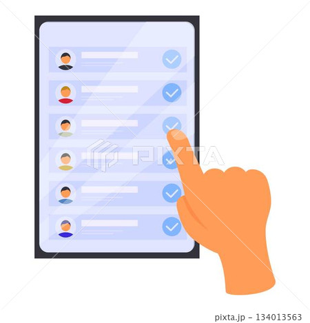 Recruiter is selecting a candidate on a tablet for a job interview 134013563