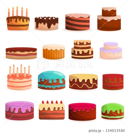 Cake birthday icon set, cartoon style 134013580