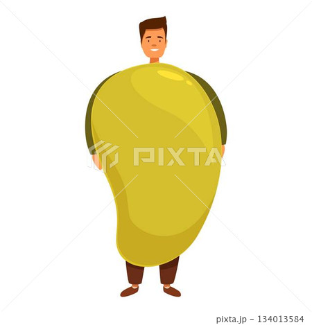 Smiling man holding a big ripe mango fruit, healthy eating and tropical flavors 134013584
