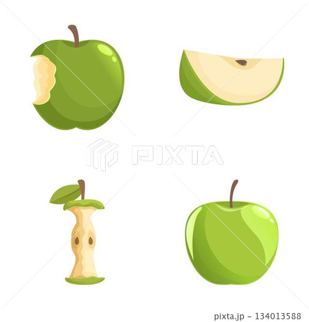 Fresh whole and sliced green apples set Fresh whole and sliced green apples set 134013588
