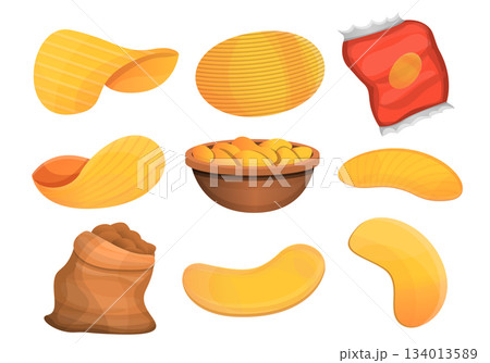 Chips potato icon set, cartoon style Chips potato icon set, cartoon style 134013589