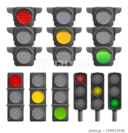 Traffic lights icon set, cartoon style 134013590
