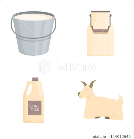 Dairy products and goat illustrations set 134013640