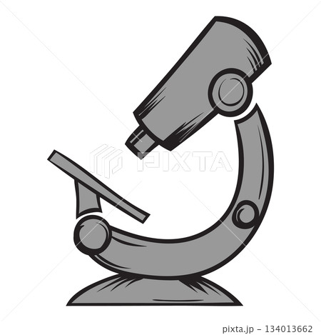 Gray microscope standing on white background for scientific research Gray microscope standing on white background for scientific research 134013662
