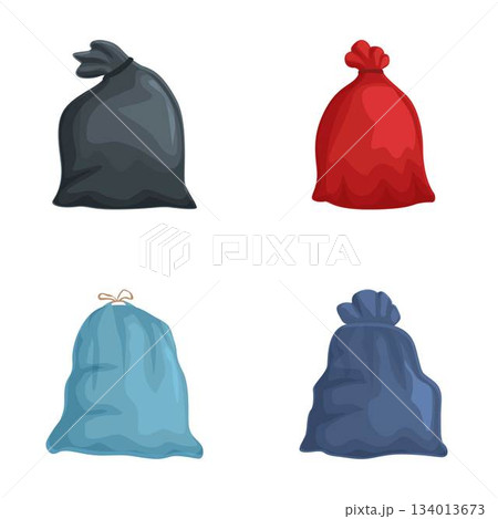 Set of colorful cartoon garbage bags Set of colorful cartoon garbage bags 134013673
