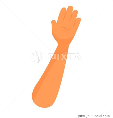 Human arm raising hand showing five fingers gesture 134013680