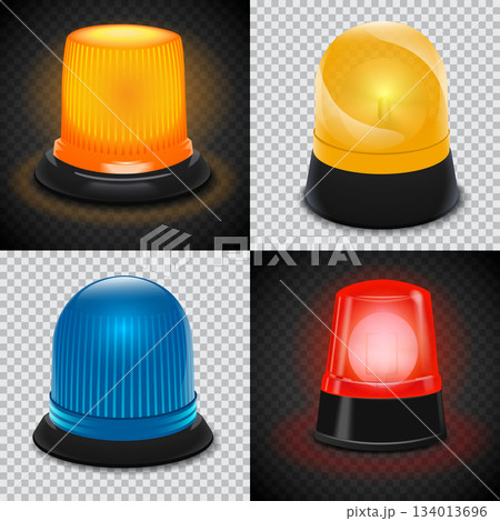Attention flasher icon set, realistic style Attention flasher icon set, realistic style 134013696