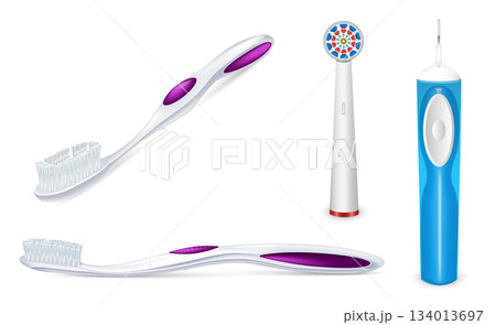 Toothbrush icon set, realistic style Toothbrush icon set, realistic style 134013697