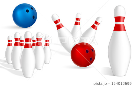 Bowling icon set, realistic style Bowling icon set, realistic style 134013699
