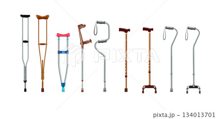 Crutches icon set, realistic style Crutches icon set, realistic style 134013701