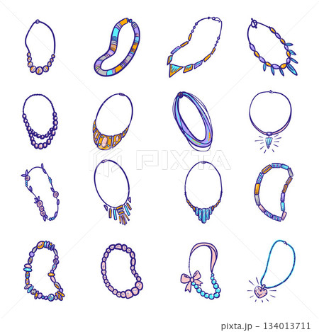 Necklace icon set, hand drawn style 134013711