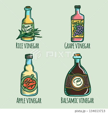 Vinegar icon set, hand drawn style Vinegar icon set, hand drawn style 134013713