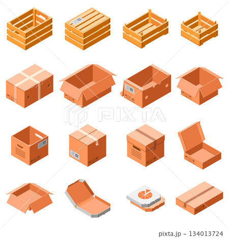 Packing box icon set, isometric 3d style 134013724