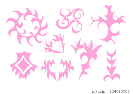 Vector isolated illustration set cybersigilism, neo tribal gothic style tattoo. 134013762