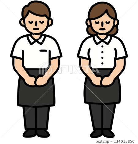 飲食店の接客スタッフがやわらかにお辞儀する温かな調和の瞬間 134013850