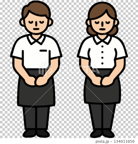 飲食店の接客スタッフがやわらかにお辞儀する温かな調和の瞬間 134013850