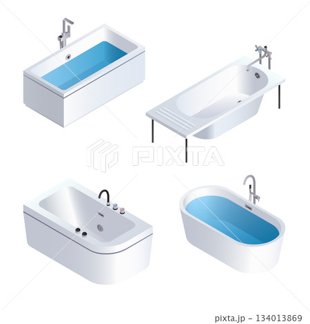 Bathtub icon set, isometric style Bathtub icon set, isometric style 134013869