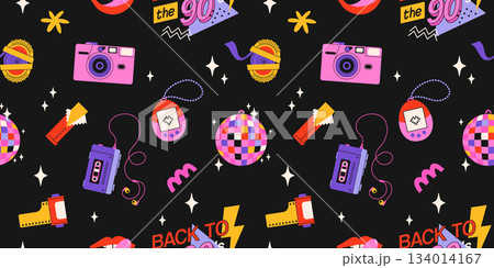 Classic 80s back to 90s elements in modern flat...のイラスト素材 [134014167 ...