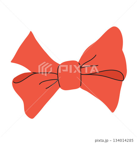 Vector illustration of a bow, gift ribbons. Bowknot in hand drawn and flat styles. Fashionable Hair accessory. Bow knot for gift wrapping 134014285