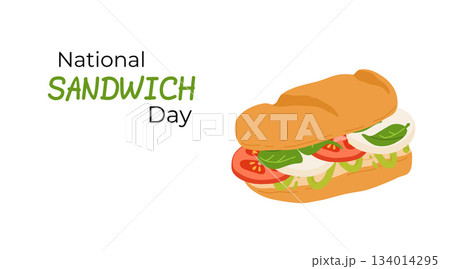 National Sandwich Day banner with colorful sandwiches filled with fresh vegetables, cheese and meat. Design for holiday promotions, or culinary projects. National Sandwich Day banner with colorful sandwiches filled with fresh vegetables, cheese and meat. Design for holiday promotions, or culinary projects. 134014295